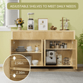 thumbnail image 3 of Aufeile Fluted Buffet Cabinet with 2 Drawers, 55L Large Sideboard Credenza with Adjustable Shelf for Dining Room Storage Cabinet, Kitchen Pantry Organizer, Coffee Bar Station, Natural Oak, 3 of 8