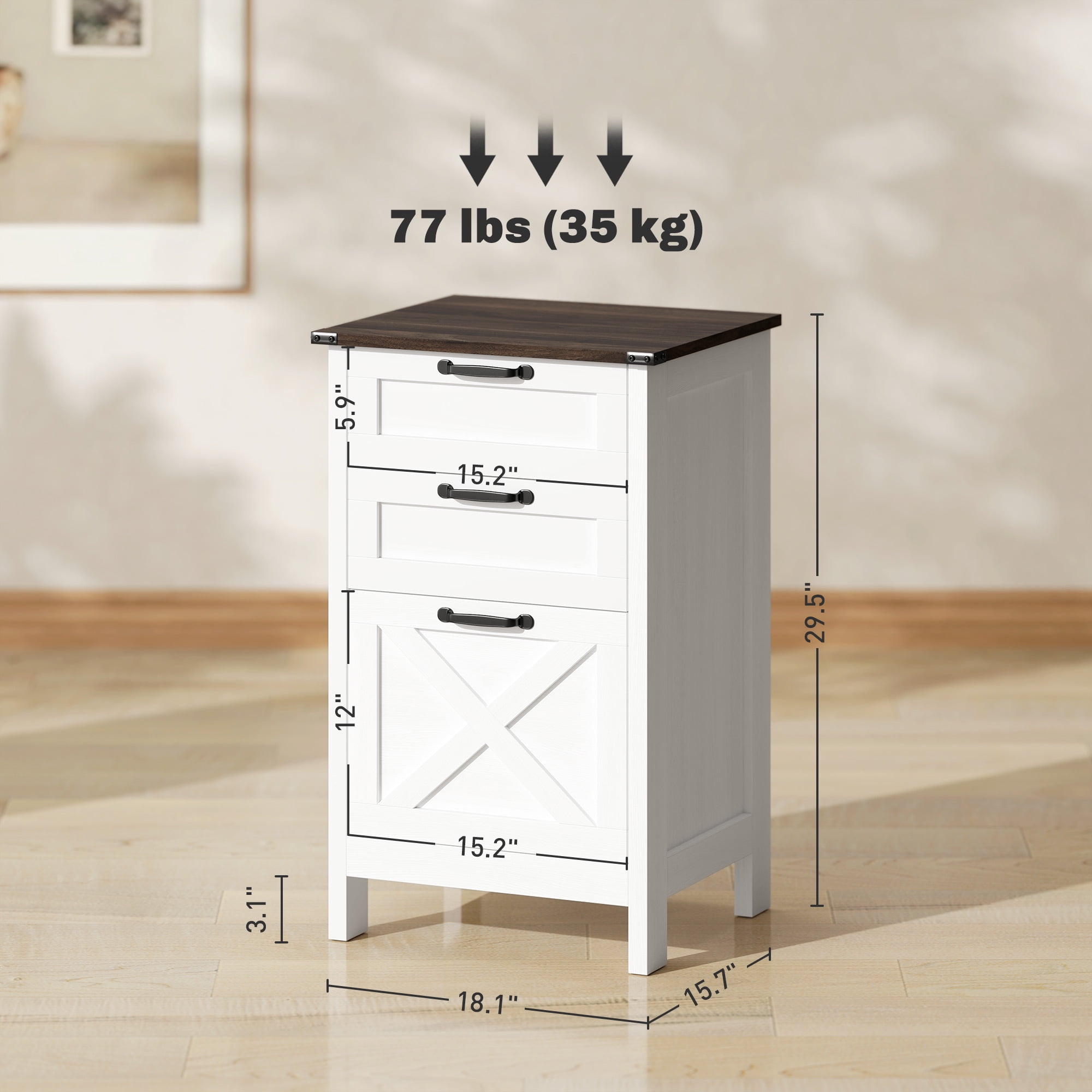 HOMCOM 3 Drawer File Cabinet, Filing Cabinet for Hanging A4/Letter Size, Farmhouse Printer Stand with Storage for Home Office, Distressed White