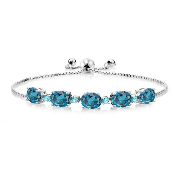 Gem Stone King 7.82 Cttw London Blue Topaz and Swiss Blue Topaz Tennis Bracelet for Women | 925 Sterling Silver | Gemstone Birthstone | Fully Adjustable up to 9 inch