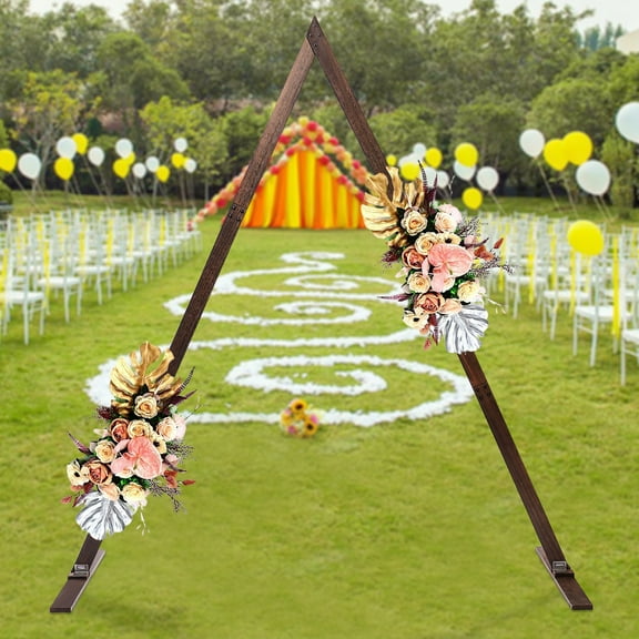 Toolven Wood Wedding Arch – 2.1x2.5m, DIY Decorative Backdrop, Retro Triangle Design, Durable and Reusable