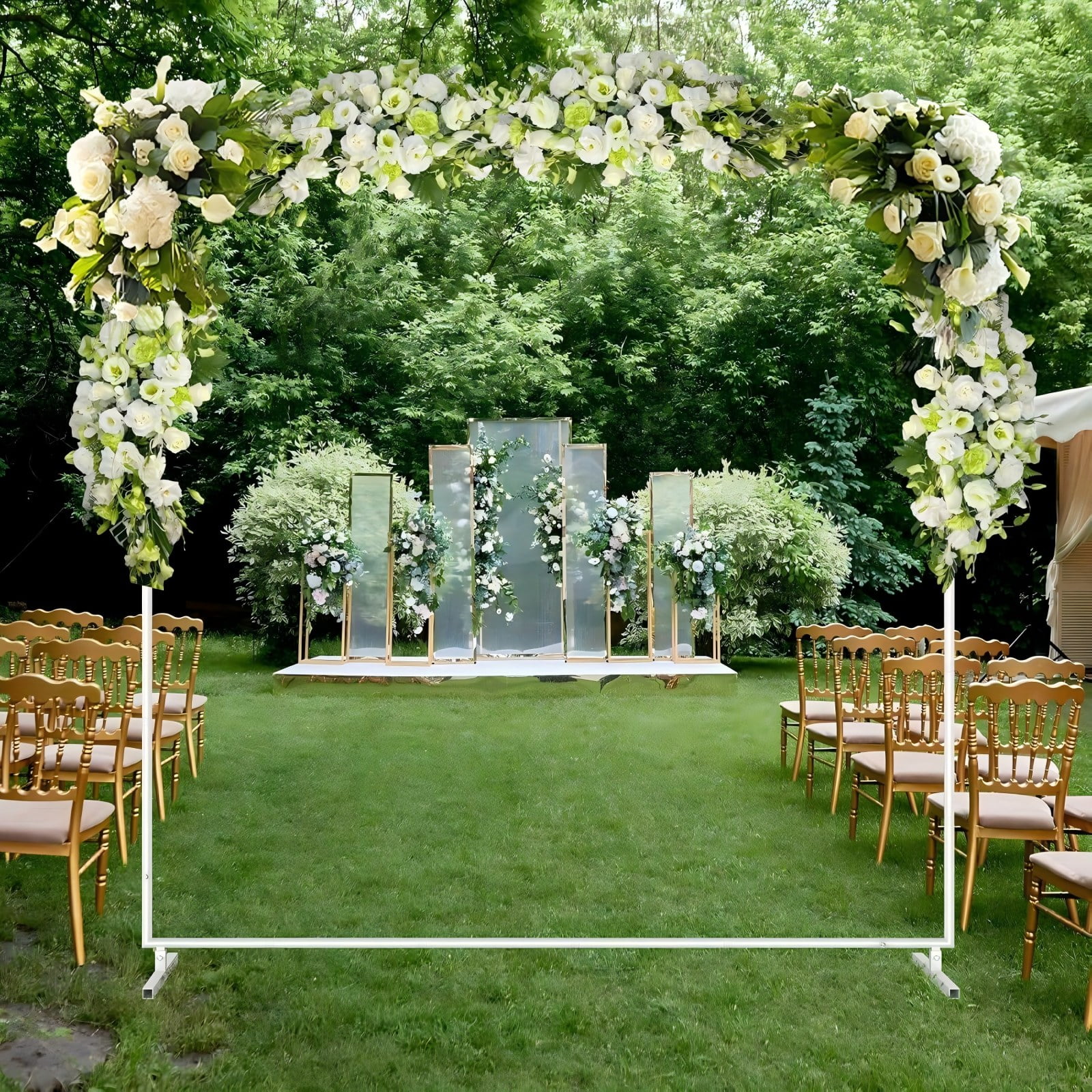 6.6FT x 6.6FT White Square Wedding Arch Backdrop Stand, Sturdy Metal Balloon Arch Frame for Ceremony, Birthday Party, Baby Shower, Bridal Shower, Anniversary, Photo Booth Background Decoration