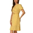thumbnail image 4 of INSPIRE CHIC Women's Vintage Dress Floral Print Peter Pan Collar Knee Length Casual Dress L Yellow, 4 of 6