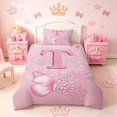 thumbnail image 2 of meiyoeat Pink Glitter Butterfly Monogrammed T Twin Bedding for Girls, Sparkle Floral Initial Letter Duvet Cover Set, Pink Reversible 2pcs, 1 Duvet Cover and 1 Pillowcase, 2 of 5