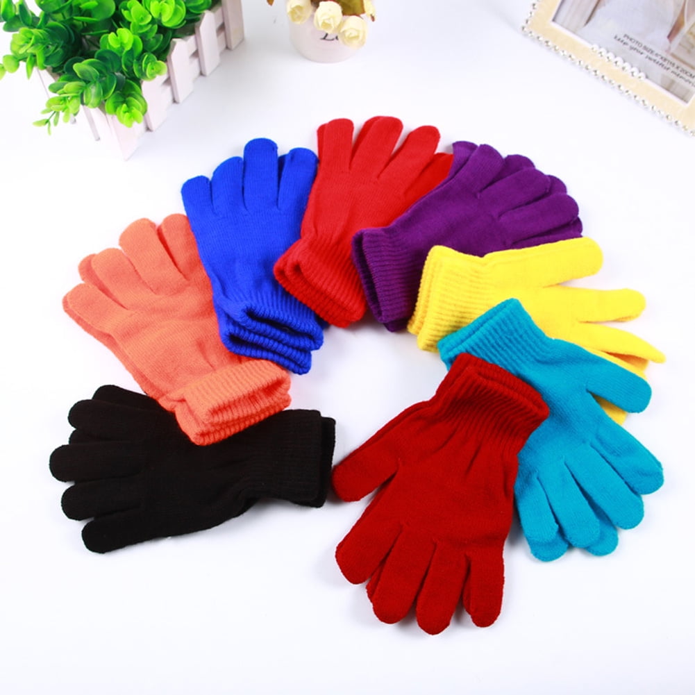 Childrens Warm Winter Striped Magic 2 in 1 Full Finger/Fingerless Gloves 