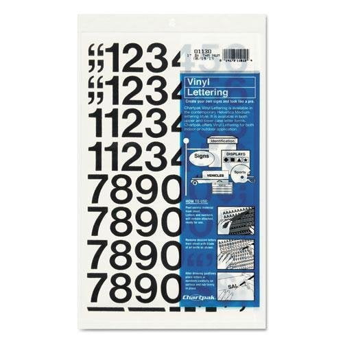 Chartpak 01130 PressOn Vinyl Numbers, Self Adhesive, Black, 1"h, 44