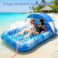 thumbnail image 6 of Inflatable Tanning Pool Lounger Float with Sprinkler & Canopy UPF50+, 77" x 48" Extra Large Tanning Pool Float for Adults, Sunbathing Water Lounge Bed with Pillow & Cup Holder for Backyard & Pool, 6 of 8