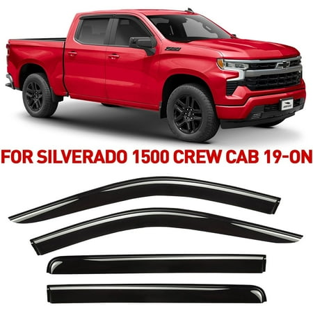 Voron Glass Tape-on Extra Durable Rain Guards for Trucks Chevrolet (Chevy) Silverado 1500 2019-2024/GMC Sierra 1500 2019-2024 Crew Cab Window Deflectors Vent Window Visors 4 Pieces - 120086