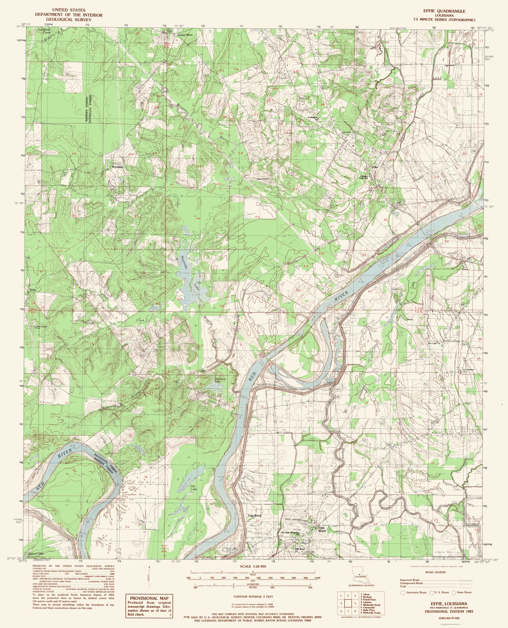 Topo Maps Effie Louisiana Quad USGS 1983 23.00 x 28.41 Glossy