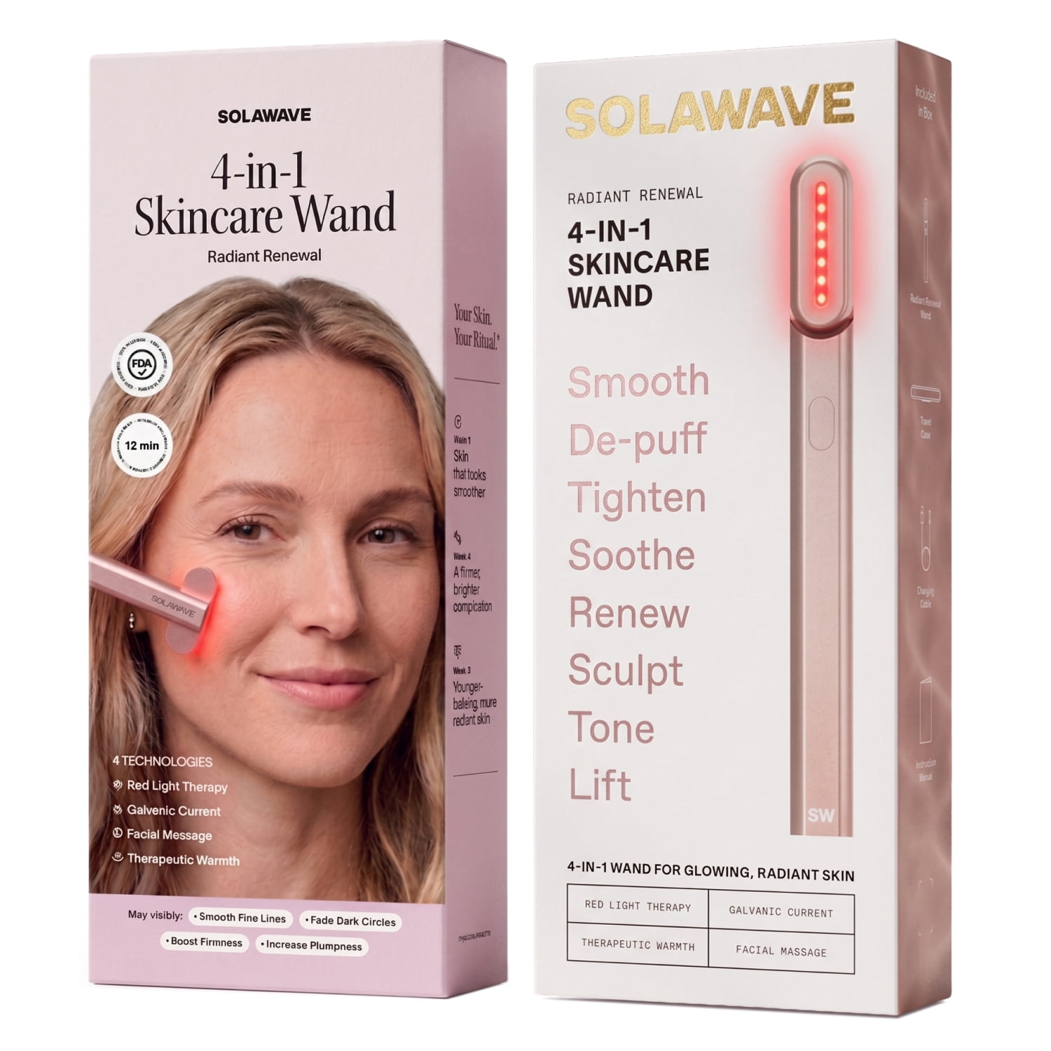 Solawave 4-in-1 Red Light Therapy Skincare Wand - Facial Massage