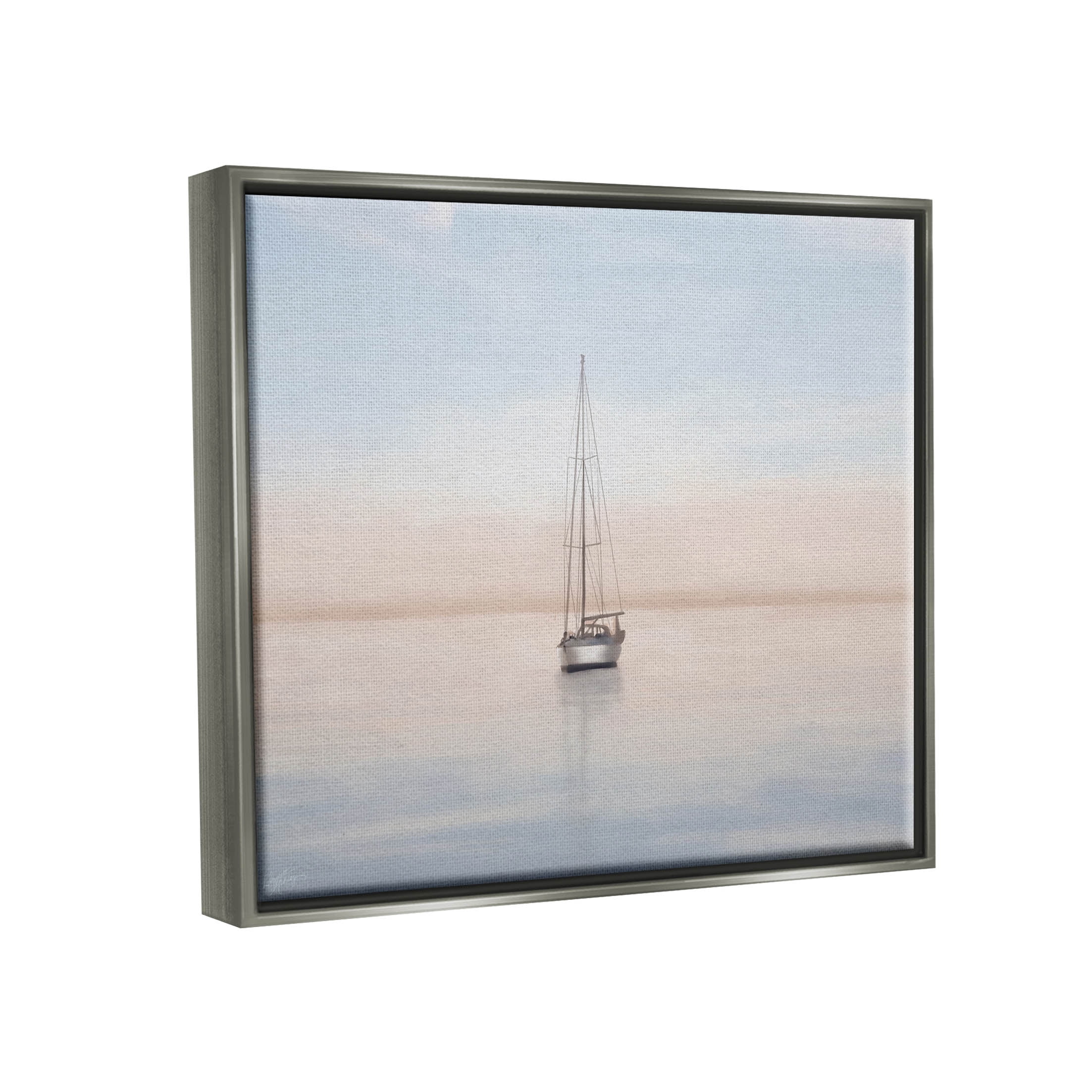 Stupell Industries Tranquil Boat Sunset Reflection Graphic Art Luster Gray Floating Framed Canvas Print Wall Art, Design by Elizabeth Medley