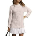 thumbnail image 2 of Mohiass Women's Cable Knit Sweater Dress Long Sleeve Crewneck Patchwork Knit Pullovers 2025 Fall Outfits Winter Clothes Complexion XL, 2 of 7
