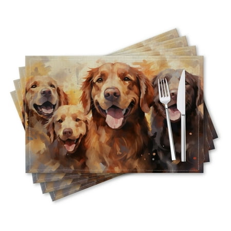 

BaHomeck placemats Set of 4 rectangle Linen Cotton Placemats for Dining Table Washable Heat Resistant 18*12inch Happy Dogs Golden Retriever And Chocolate Labrador