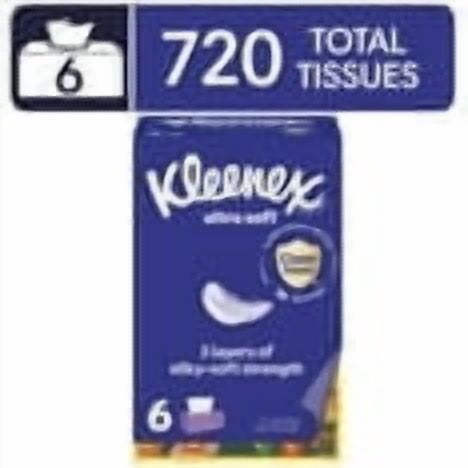 Kleeenee'x Ultra Soft Facial Tissues, 6 Flat Boxes, 120 Tissues per Box, 3-Ply