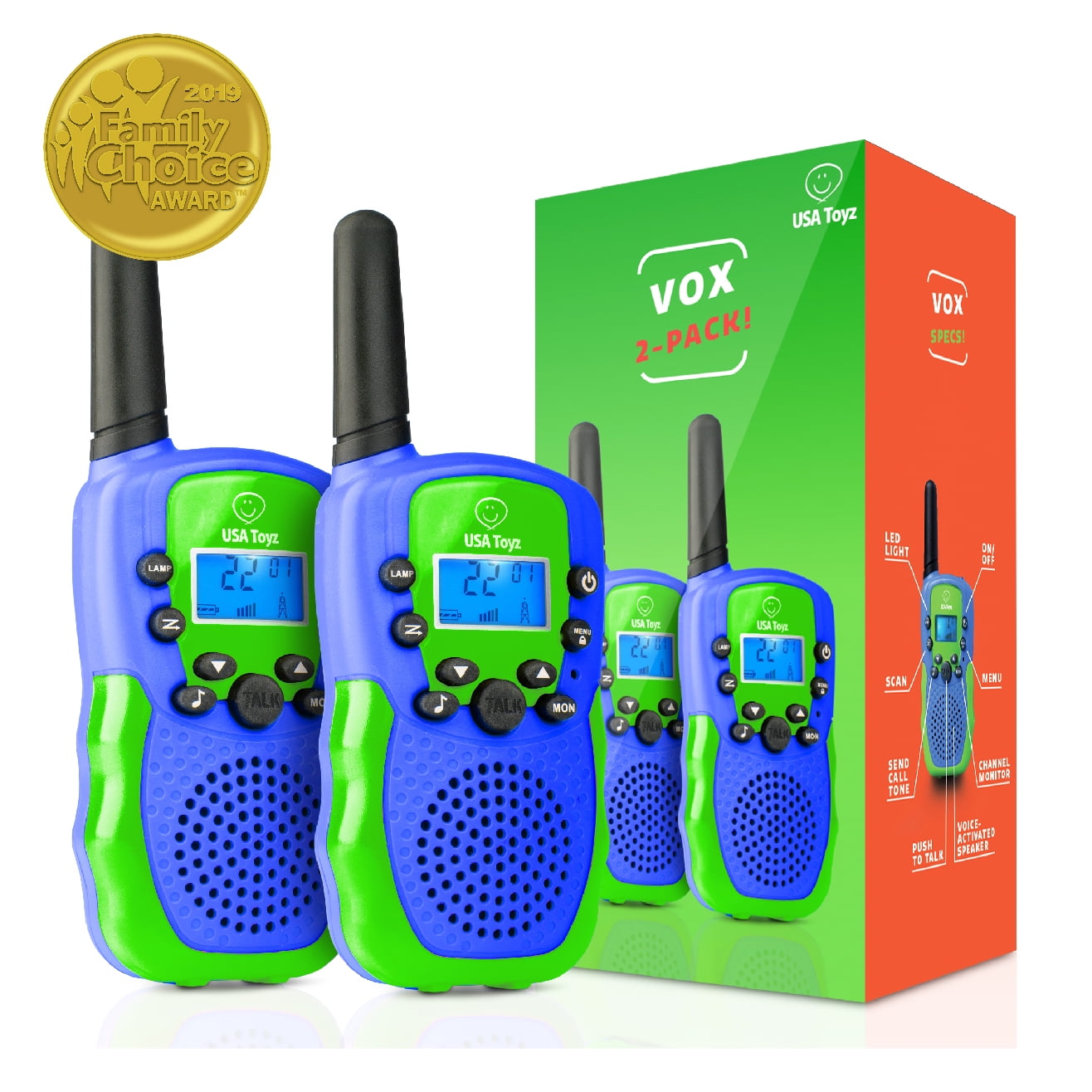 Vox Box Walkie Talkies with LED Flashlight, Voice Activated for Indoor