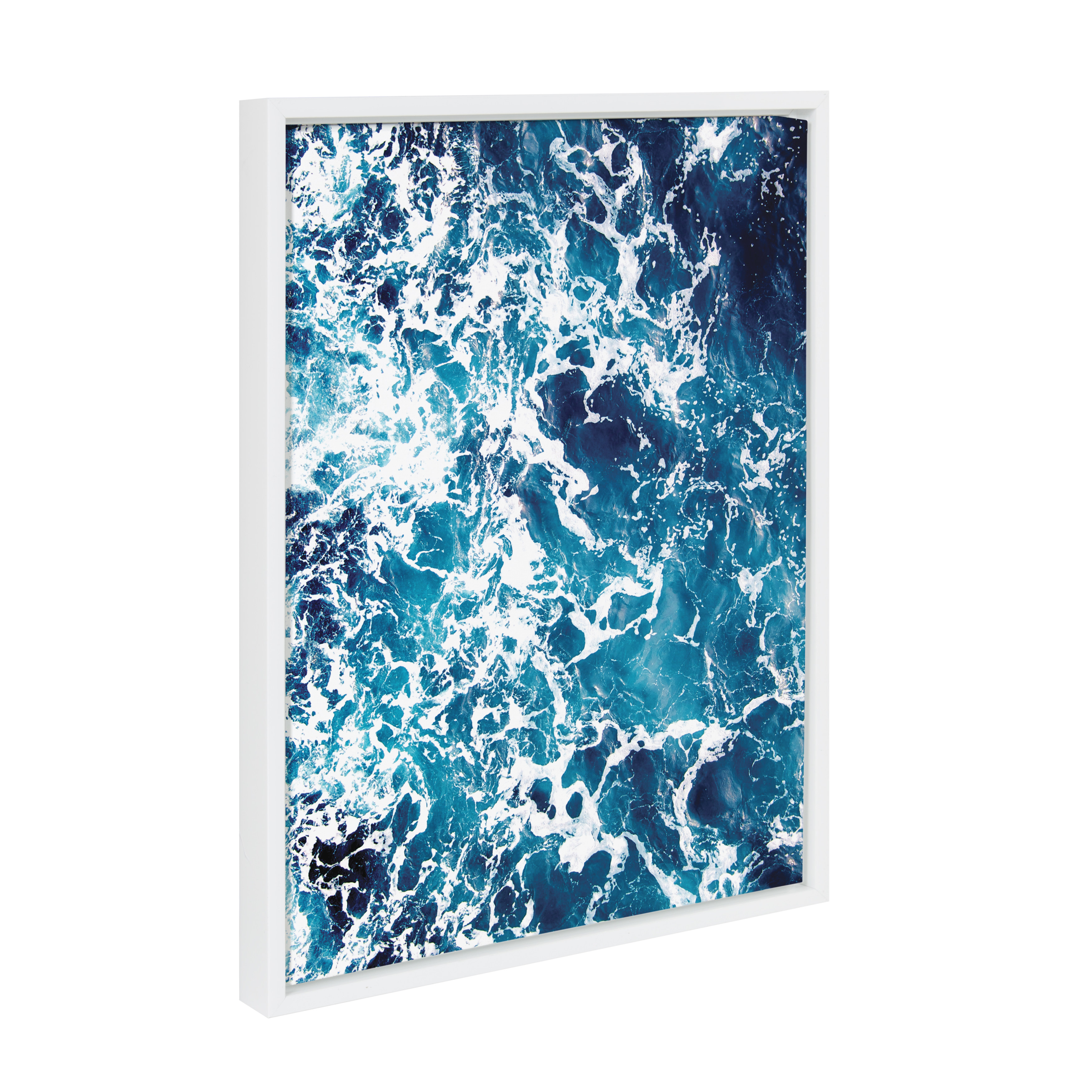 Kate and Laurel Sylvie Blue Ocean Waves Color Photograph Framed Canvas Wall Art, 18x24 White