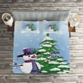 thumbnail image 2 of Ambesonne Christmas Quilted Coverlet 3 Pcs, Snowman and Tree, King Size, Blue Green, 2 of 2