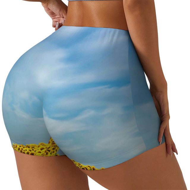 Fotbe Blooming Sunflower Field Shorts Sin Costuras – Shorts Deportivos de Cintura Alta para Mujer, Elásticos para Gimnasio, Yoga, Running o Ciclismo-XX-Large