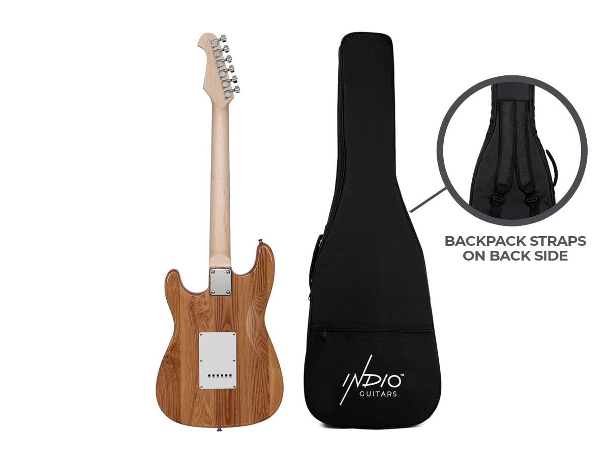 Monoprice Cali DLX Plus Solid Ash Electric Guitar - Natural, With Gig Bag, Ash Body, Maple Neck, Professionally Set-up in the US - Indio Series