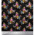 thumbnail image 1 of Soimoi Black Cotton Duck Fabric Leaves,Floral & American Robin Bird Printed Fabric 1 Yard 42 Inch Wide, 1 of 3