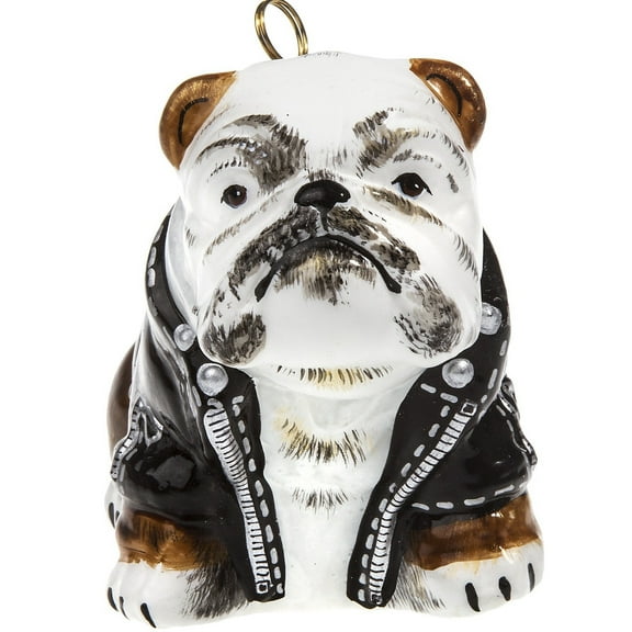 Bulldog In Motorcycle Jacket Polish Glass Christmas Ornament Pet Dog Made Poland