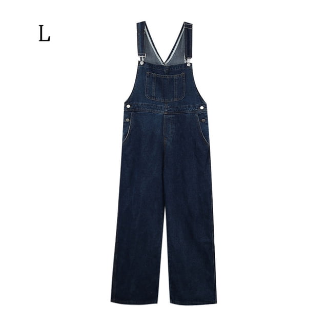 Mujeres Suspender Jeans Pantalones anchos de pierna ancha Pantalones de pierna recta, azul oscuro, L Yuarrent AP001488-07B