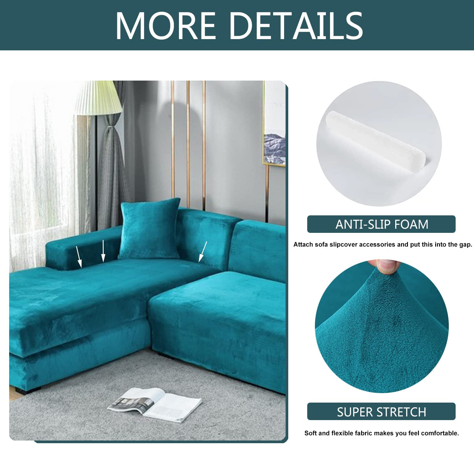 Stretch Sectional Couch Covers Velvet, L-Shaped Sofa Covers Velvet 2 Piece Soft Furniture Protector with Elastic Bottom for Dogs Cats -Light blue-4-seater + 4-Seater