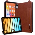 thumbnail image 4 of Case with Stand for iPad Mini 7 2024 (A17 Pro) & Mini 6 2021 (A2567, A2568, A2569) - Durable PU Leather Cover with Auto Sleep Wake, Card Slot, Hand Strap Feature For iPad mini6/mini7,Brown, 4 of 5