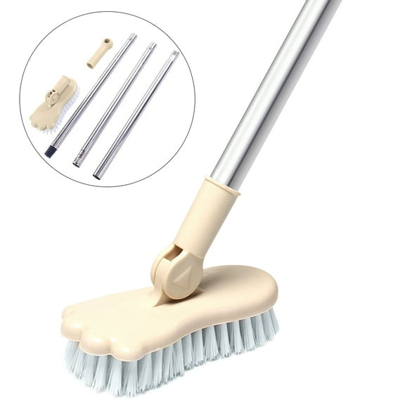 LandHope Long Metal Handle Kitchen Floor Scrub Brush Rotatable and Bathtubs Cleaner Tile Brush Beige