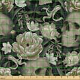 thumbnail image 2 of Ambesonne Gothic Fabric by the Yard Upholstery, Floral Skulls Flowers Leaves, 3 Yards, Charcoal Grey and Dark Tan, 2 of 5