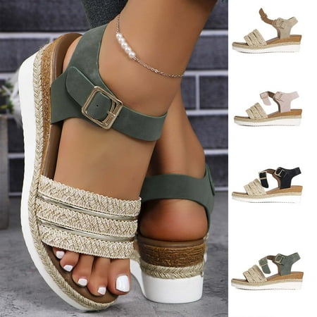 

Women s Summer Size Wedge Fish Mouth Roman Sandals Green qILAKOG Size 9