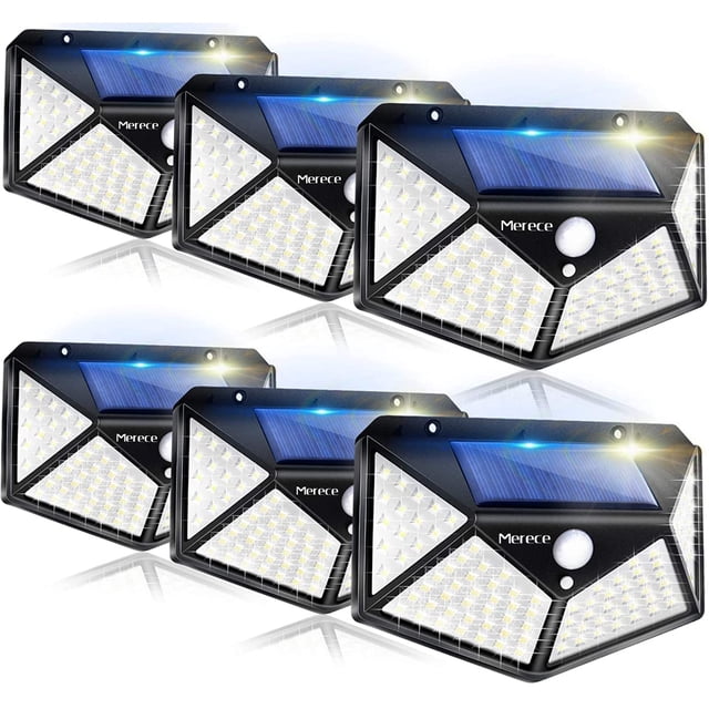 Luces solares de pared para exteriores Merece Light, paquete de 6, 100 LED IP65