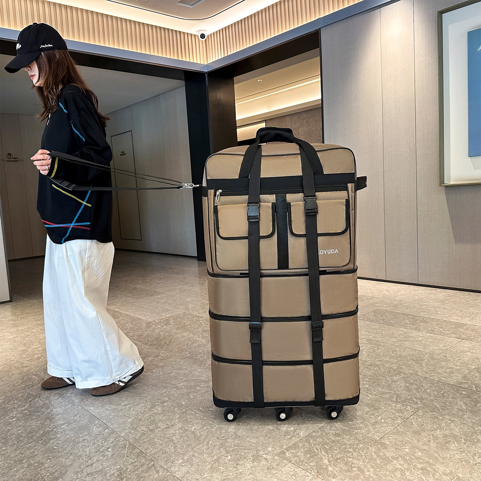 Gloyuda 130L rolling bag, 40 inch Duffle bag with wheels, Rolling tote bags with wheels, Collapsible Luggage, travel bag with wheels and handle, roller bag with 2 Fixing Straps and 1 Shoulder Strap
