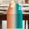 thumbnail image 3 of Teal Burnt Orange Ombre Burlap Cotton Table Runner 13x108 Inches Long, Modern Gradient Abstract Art Farmhouse Table Runners, Outdoor Dining Tablecloths Decor for Baby Shower/Party/Wedding, 3 of 8