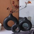 thumbnail image 4 of NORTHEUINS Eramic Nordic Donut Hollow Flower Vase Figurines Interior for Pampas Grass Home Living Room Desktop Decor Object Item My Lux Decor Round, 4 of 6