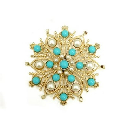 C Jewelry Fabulous Design Turquoise And Pearl Bead Flower Gold Pin