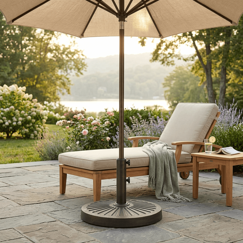 EDX Patio Market Umbrella Base, 30lbs Heavy Duty Round Outdoor Stand, resin base and iron stand with Petal Pattern, Bronze-colored