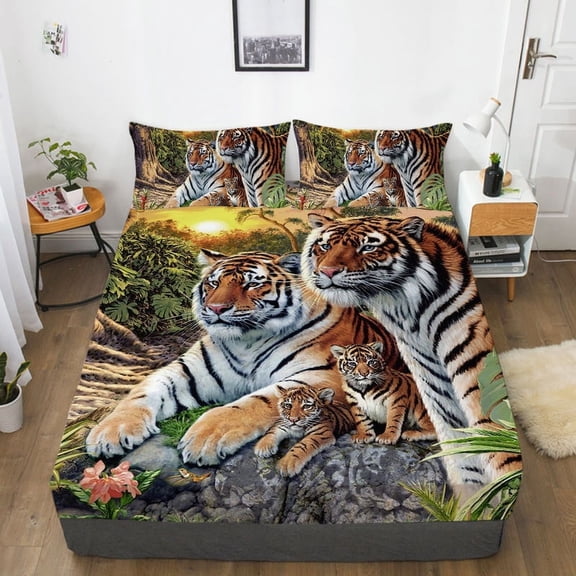 High Quality Fitted Sheet Tiger Home Textiles Bedding Sheet with Pillowcase Home Bedclothes,TwinXL(39"x80")