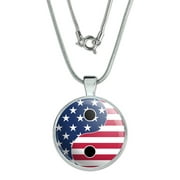 USA Patriotic Yin and Yang American Flag 1" Pendant with Sterling Silver Plated Chain