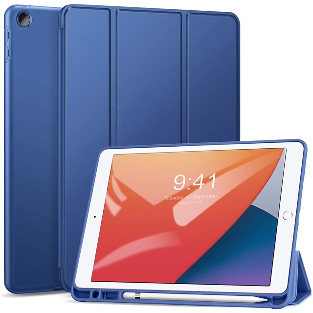 Case for iPad 7th Generation 10.2 Inch 2019, Full Body Protective Rugged Shockproof Case with Pencil Holder, Trifold Stand with Auto Sleep/Wake Smart Case Cover for iPad 10.2 2019 - Blue