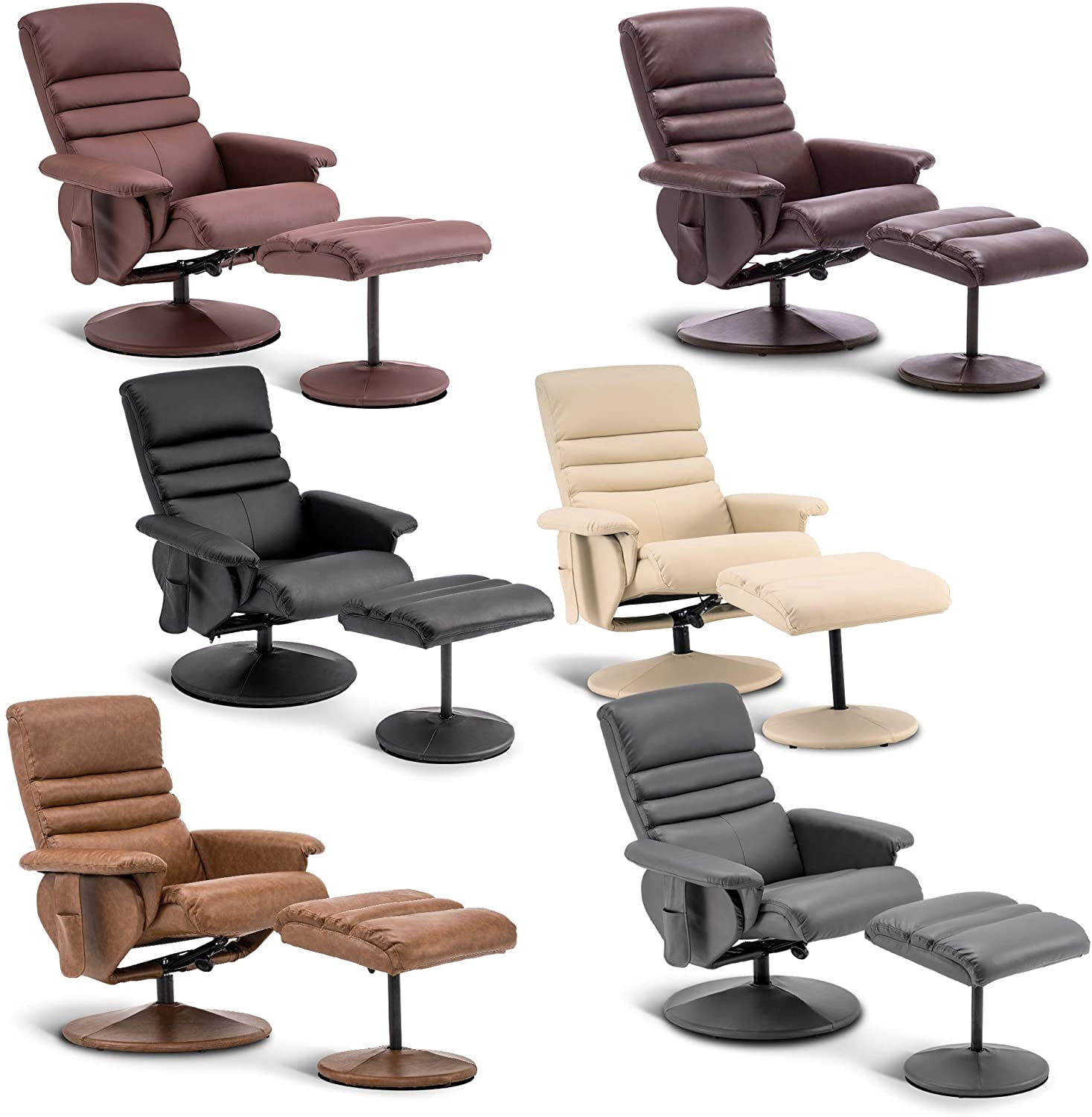 MCombo 360 Swivel Massage Recliner Chair with Ottoman for Living Room, Faux Leather, Brown