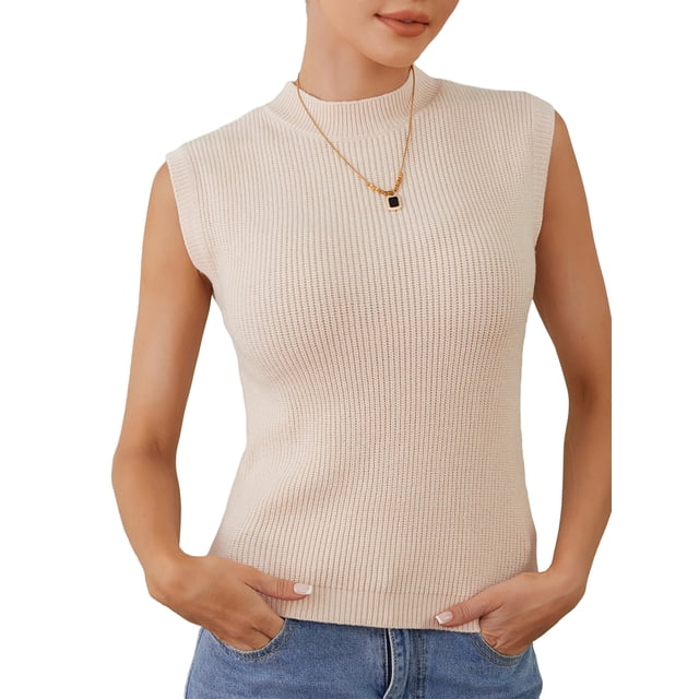 ZAXARRA Femmes Été Tricot Débardeurs, Couleur Unie Sans Manches Col Rond Slim Pull Gilet Streetwear