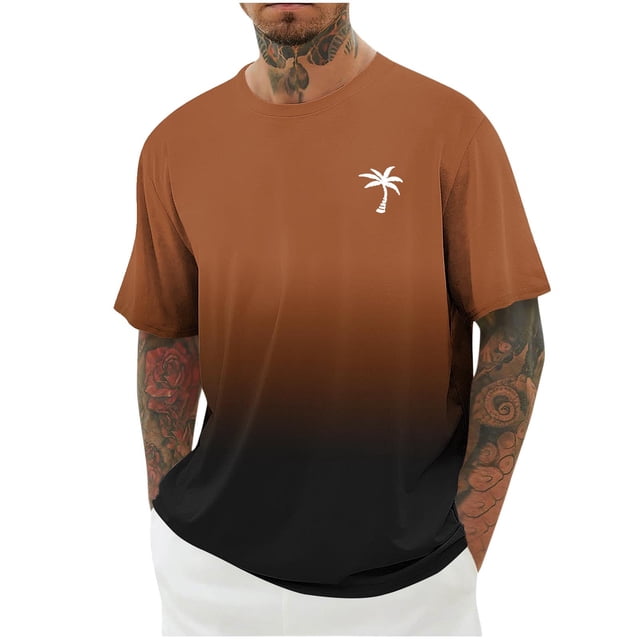Styesk T-Shirts pour Homme Hommes Imprimé Col Rond Décontracté Mode Manches Courtes Chemisiers Col Rond Chemises