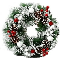 LONGRV 12in Artificial Christmas Wreath With Silver Bristles, Pine Cones, Berries for Front Door, Xmas Wreath for Holiday Christmas Party Decorations