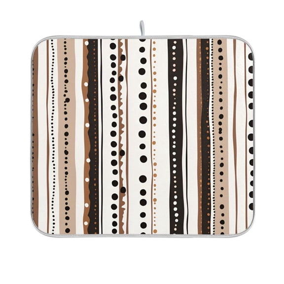 Yayeee Dish Drying Mat for Kitchen Counter 16"x18" Microfiber Absorbent Pad, Brown Abstract Stripes