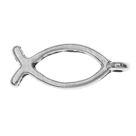 Jesus Fish Charm - Lead-Free Pewter, Ichthys Jesus Fish Charm 8x20mm, 2 Pieces, Antiqued Silver