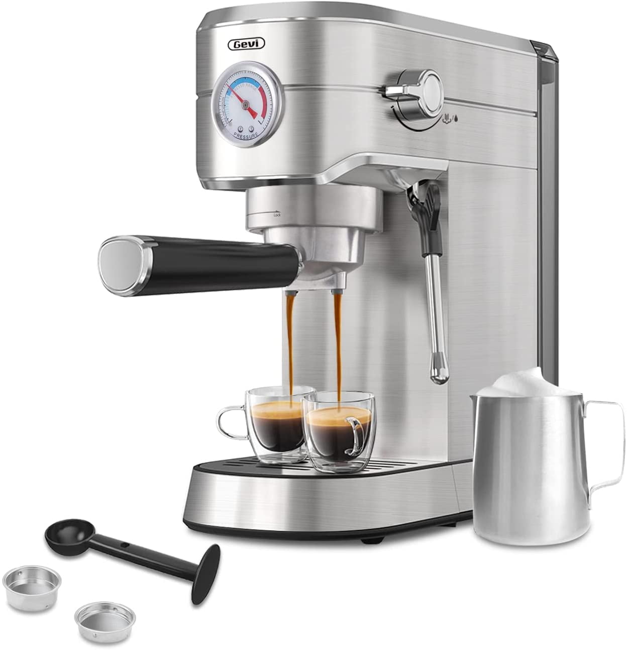 20Bar Compact Espresso and Cappuccino Maker with Milk Frother Wand Espresso Machine Professional Espresso Coffee Machine for Cappuccino and Latte Stainless Steel