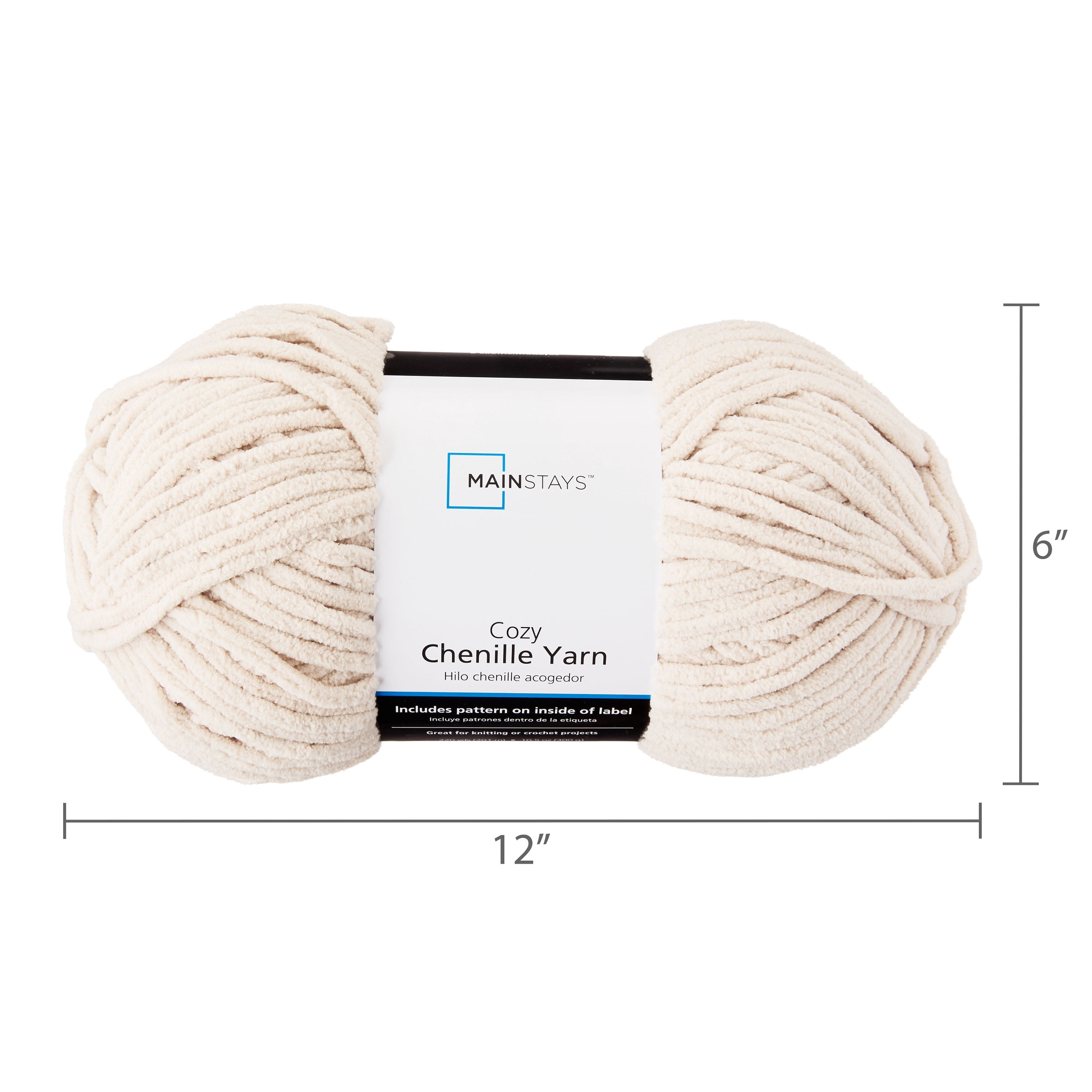 Mainstays Cozy Chenille Yarn, 220 yd, Stone, 100% Polyester, Bulky