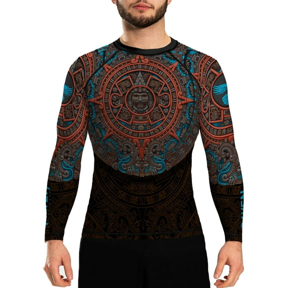 Raven Fightwear Men's Mexica Aztec Calendar BJJ Rash Guard MMA Black