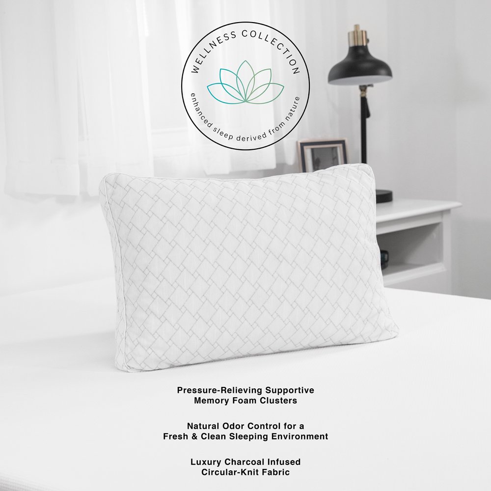 Wellness Collection Supportive Memory Foam Cluster Pillow with Charcoal