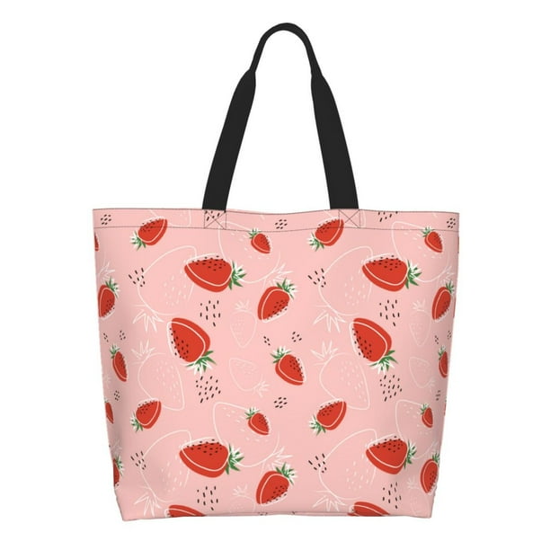 Fotbe Strawberry Bolsa Tote Estética de Lona con Estampado para Mujer - Bolsa Reutilizable de Hombro Casual para Vacaciones, Compras, Trabajo y Gimnasio